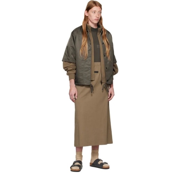 Fear of God Dresses & Skirts - Fear Of God Essentials Skirt Womens Size S Brown Cotton Midi Wood Logo Casual